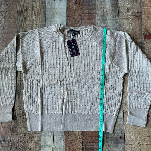 Love University Women’s Size 1X Tan Crewneck Cable Knit Sweater - Picture 3 of 7